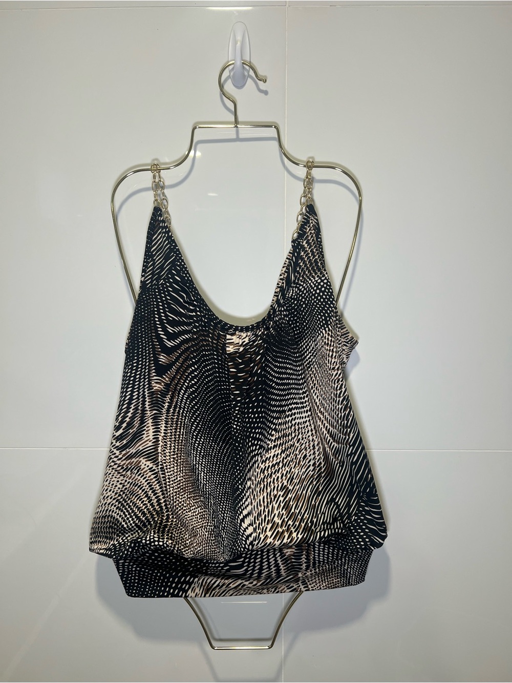 Marianne Vintage Y2K Women's Black & Cream Animal Print Style Patterned Tank Top